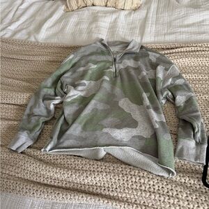 Gray and Green Camo Quarter-Zip Sweater